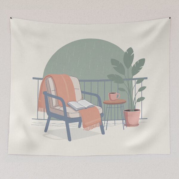 Item preview, Cozy Rainy Balcony Reading Nook designed and sold by TrendMorphic.