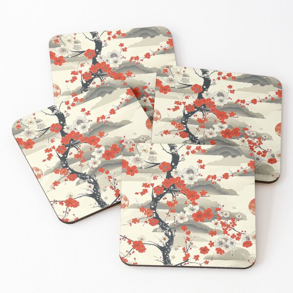 Item preview, Aka Ume - Traditional Japanese Red Blossom and Clouds designed and sold by KaitoJapanDesign.