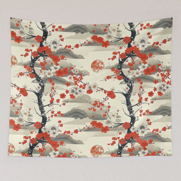Item preview, Aka Ume - Traditional Japanese Red Blossom and Clouds designed and sold by KaitoJapanDesign.