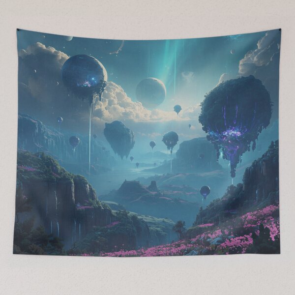 Item preview, Floating Infinity Islands Bioluminescent Alien Fantasy Landscape designed and sold by Luminous Wilds.