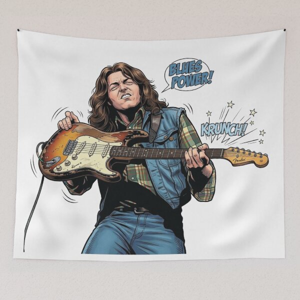 Item preview, Rory Gallagher Blues Power Retro Comic Rock Sticker designed and sold by topprinting.