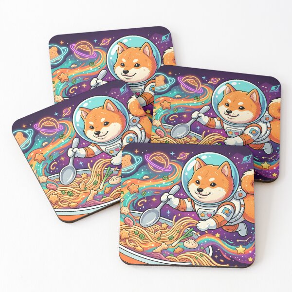 Item preview, Kawaii Shiba Inu Astronaut Eating Ramen in Cosmic Space Galaxy designed and sold by MCV-Designs.