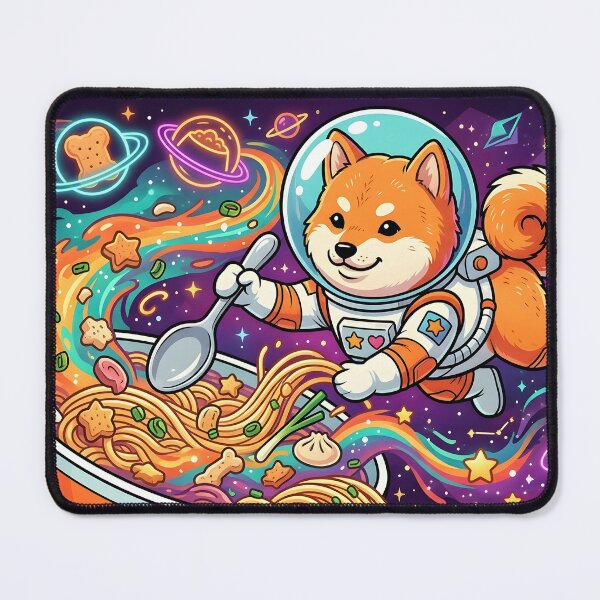 Item preview, Kawaii Shiba Inu Astronaut Eating Ramen in Cosmic Space Galaxy designed and sold by MCV-Designs.
