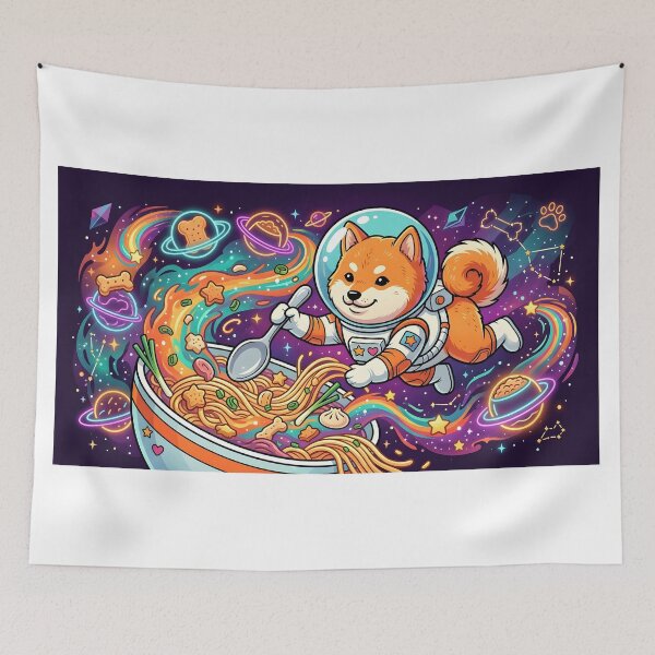 Item preview, Kawaii Shiba Inu Astronaut Eating Ramen in Cosmic Space Galaxy designed and sold by MCV-Designs.