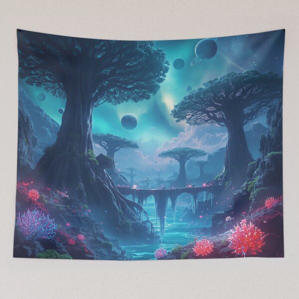 Item preview, Aurora World Tree Ocean Fantasy Alien Landscape designed and sold by Luminous Wilds.