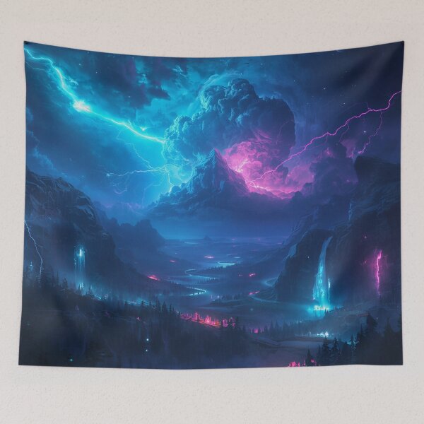 Item preview, Celestial Storm Bioluminescent Fantasy Alien Landscape designed and sold by Luminous Wilds.