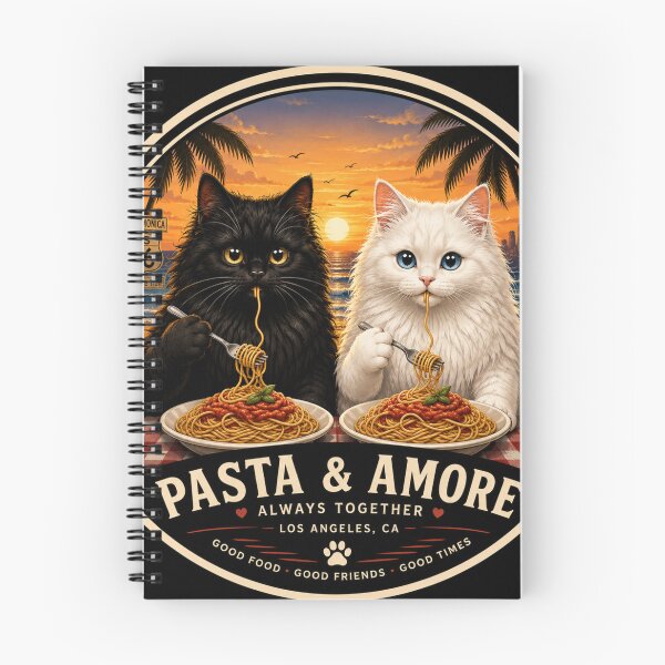 Item preview, Pasta & Amore Beach Cats | Cute Long Hair Cat Sunset Spaghetti Lover Retro Design designed and sold by AstraDrip Studio.