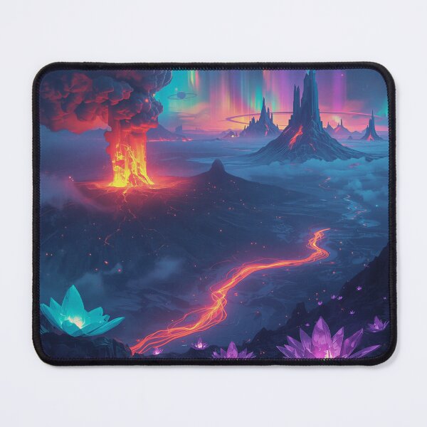 Item preview, Neon Crystal Volcano Sci-Fi Fantasy Alien Landscape designed and sold by Luminous Wilds.