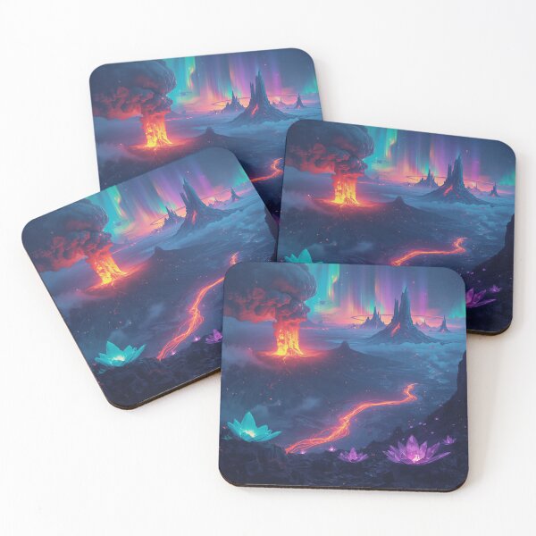 Item preview, Neon Crystal Volcano Sci-Fi Fantasy Alien Landscape designed and sold by Luminous Wilds.