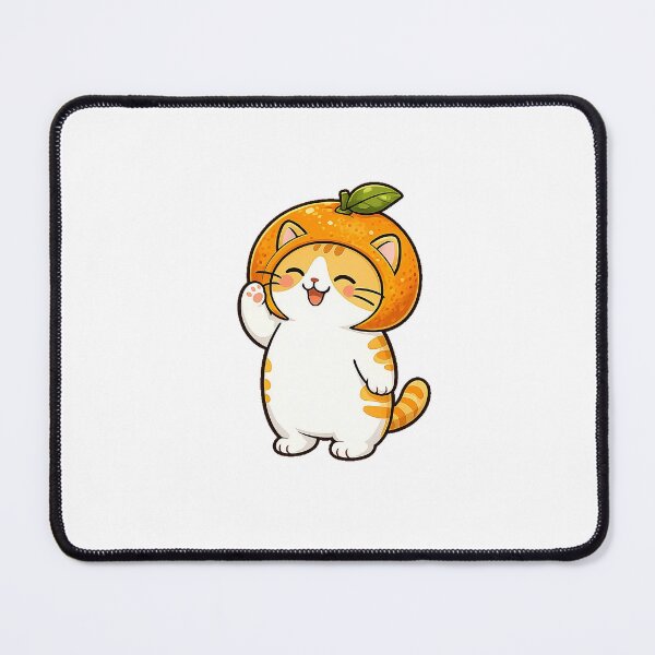 Item preview, Cute Orange Cat Wearing Tangerine Hat Kawaii Citrus Fruit Ginger Kitty Illustration designed and sold by NoopnyangStudio.