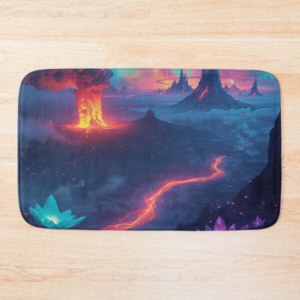 Item preview, Neon Crystal Volcano Sci-Fi Fantasy Alien Landscape designed and sold by Luminous Wilds.