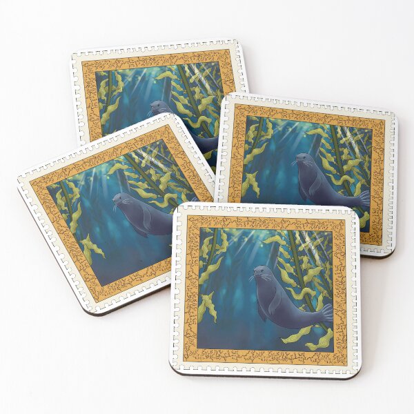 Item preview, Kelp Forest Seal - Vintage Ocean Postage Stamp Art designed and sold by sorarosaart.