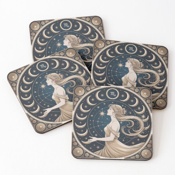Item preview, Celestial Art Nouveau Goddess – Gold Zodiac Astrology Wall Art Print designed and sold by Tamas Das.