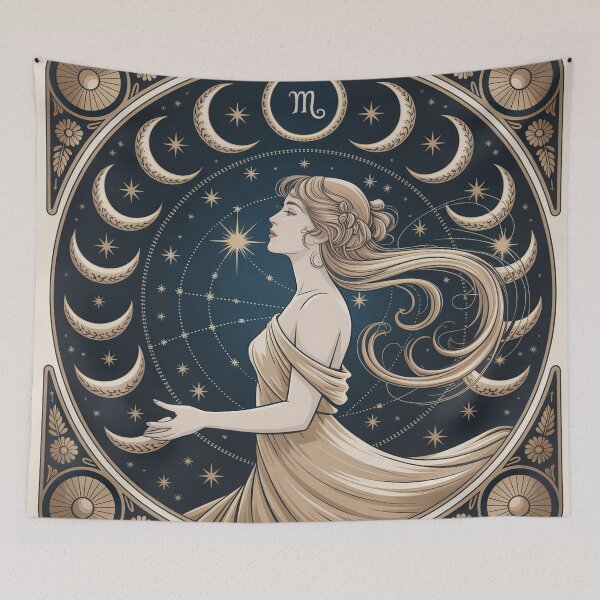 Item preview, Celestial Art Nouveau Goddess – Gold Zodiac Astrology Wall Art Print designed and sold by Tamas Das.