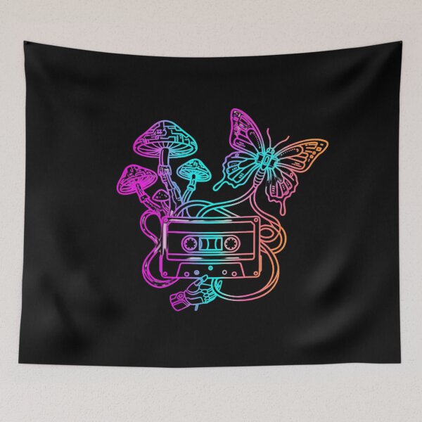 Item preview, Synthwave Cassette Tape & Neon Magic Mushrooms - Trippy Cyber Nature designed and sold by V-ZRO.