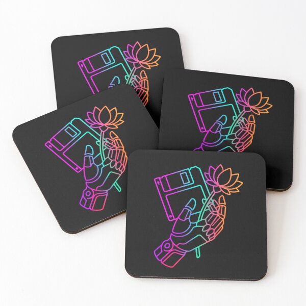 Item preview, Neon Cybernetic Hand with Floppy Disk & Lotus - Retro Futurism designed and sold by V-ZRO.