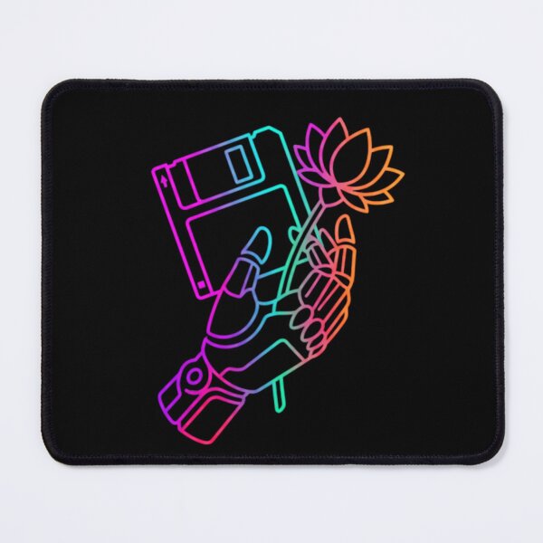 Item preview, Neon Cybernetic Hand with Floppy Disk & Lotus - Retro Futurism designed and sold by V-ZRO.