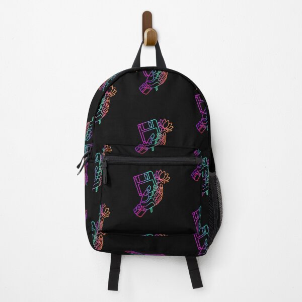 Item preview, Neon Cybernetic Hand with Floppy Disk & Lotus - Retro Futurism designed and sold by V-ZRO.