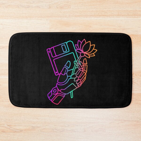 Item preview, Neon Cybernetic Hand with Floppy Disk & Lotus - Retro Futurism designed and sold by V-ZRO.