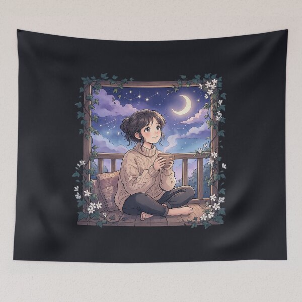 Item preview, Retro 90s Anime Midnight Stargazing - Cozy Lo-Fi Girl Graphic designed and sold by krish-prints.