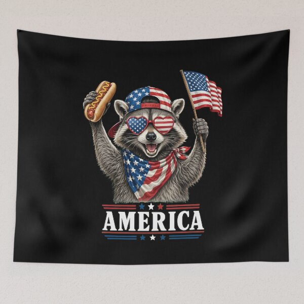 Item preview, Patriotic Raccoon BBQ Hot Dog USA Graphic designed and sold by StranHabesre51.