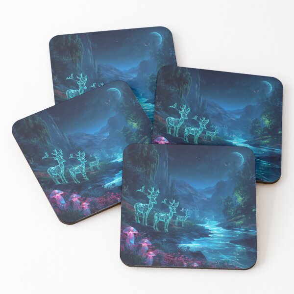 Item preview, Bioluminescent Moonstalker Herd Alien Fantasy Landscape designed and sold by Luminous Wilds.