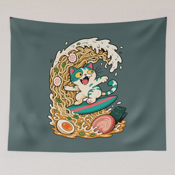 Item preview, Cat Surfing Ramen Wave designed and sold by BrambleBox.