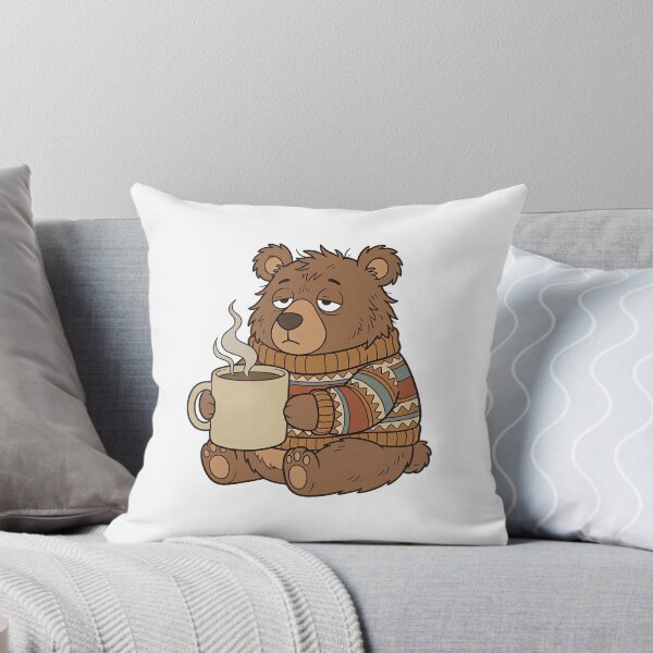 Item preview, Sleepy Bear Coffee Sticker — 70s Retro Cozy Bear with Sweater, Warm Flat Design designed and sold by ElhamiStudio.