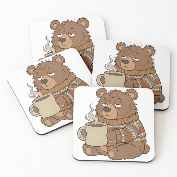 Item preview, Sleepy Bear Coffee Sticker — 70s Retro Cozy Bear with Sweater, Warm Flat Design designed and sold by ElhamiStudio.
