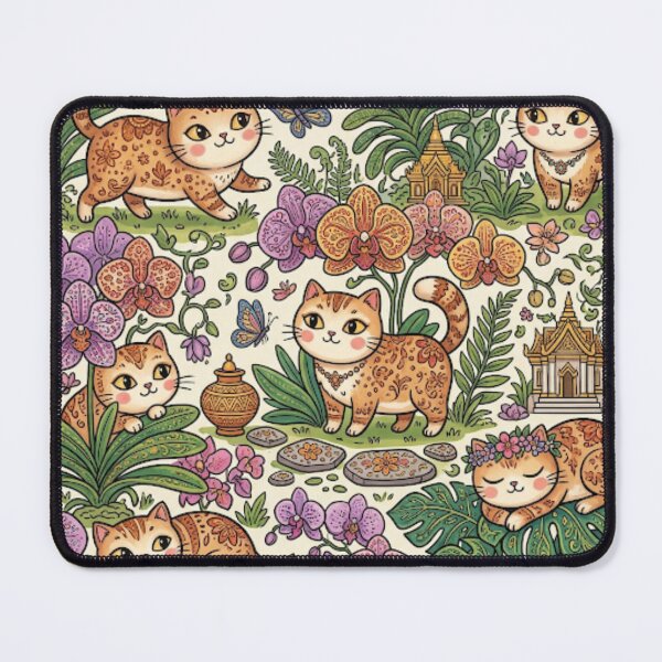 Item preview, Cute Cats in Tropical Garden Illustration designed and sold by Iampoji.