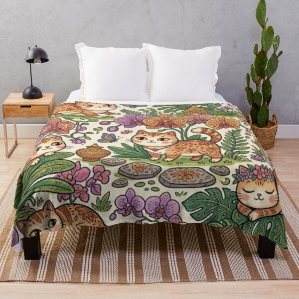 Item preview, Cute Cats in Tropical Garden Illustration designed and sold by Iampoji.