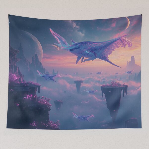 Item preview, Glowing Skyray Migration Fantasy Alien Landscape designed and sold by Luminous Wilds.