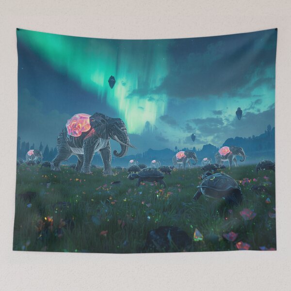 Item preview, Crystalback Giants Aurora Alien Fantasy Landscape designed and sold by Luminous Wilds.