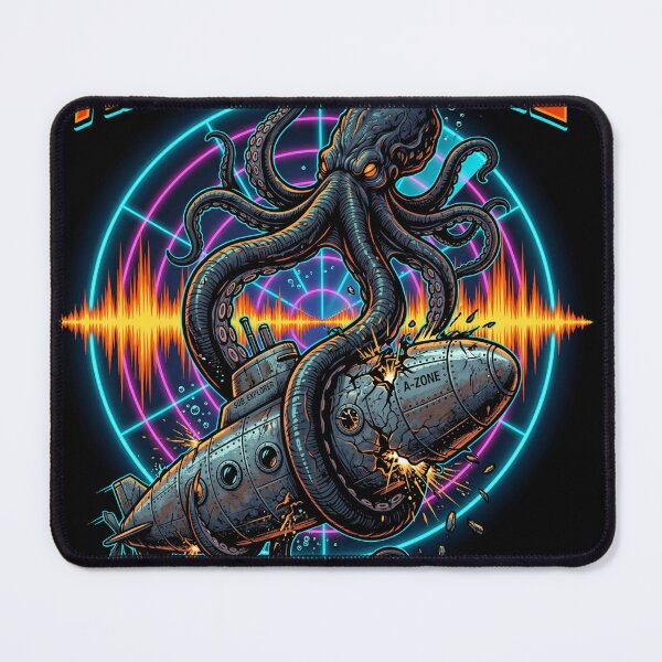 Item preview, Abyssal Zone Submarine Kraken Attack Retro Art designed and sold by Tel A Pet.