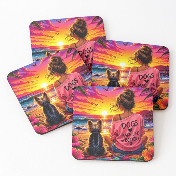 Item preview, Dogs Make Life Better Sunset - Vibrant Tropical Beach Dog Mom Art designed and sold by AgnesB77.