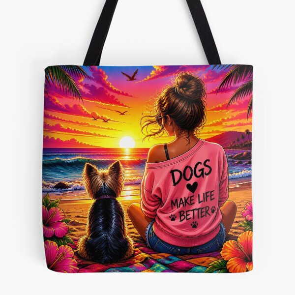 Item preview, Dogs Make Life Better Sunset - Vibrant Tropical Beach Dog Mom Art designed and sold by AgnesB77.