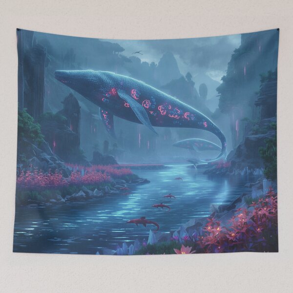 Item preview, River Leviathan Bioluminescent Alien Fantasy Landscape designed and sold by Luminous Wilds.
