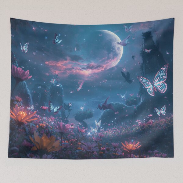 Item preview, Celestial Flutterbeasts Moon Garden Fantasy Landscape designed and sold by Luminous Wilds.