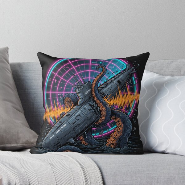 Item preview, Retro Synthwave Submarine Attack Kaiju Deep Ocean Art designed and sold by Tel A Pet.