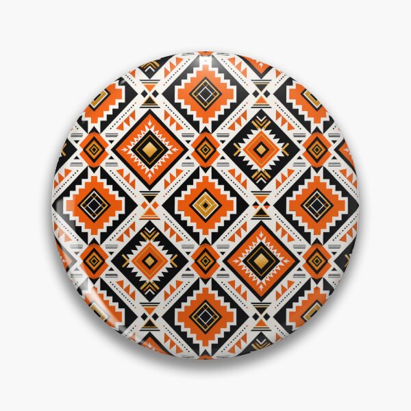 Item preview, Bold African Tribal Geometric Pattern — Seamless Aztec Diamond Print in Orange Black and White designed and sold by RachaelSam.