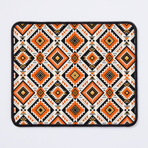 Item preview, Bold African Tribal Geometric Pattern — Seamless Aztec Diamond Print in Orange Black and White designed and sold by RachaelSam.