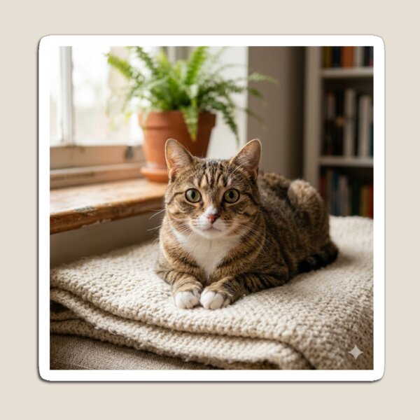 Item preview, Cozy Tabby Cat Lounging on Knit Blanket by a Sunny Window designed and sold by Sulochana111.