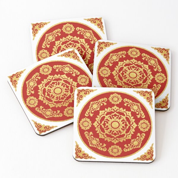 Item preview, Red Mandala Gold Floral Circle designed and sold by RandomWalker.