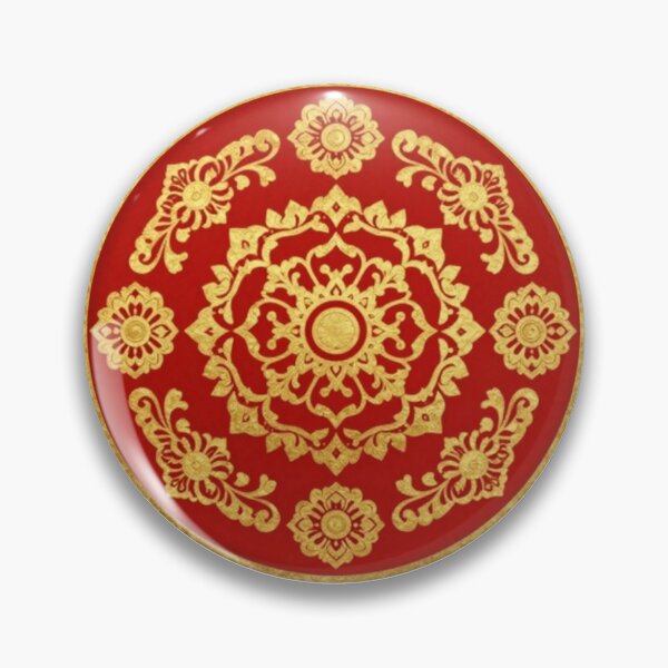 Item preview, Red Mandala Gold Floral Circle designed and sold by RandomWalker.