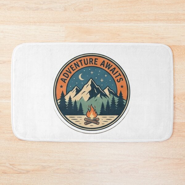 Item preview, Adventure Awaits Vintage Mountain Campfire Retro Travel Badge designed and sold by Rehnair.