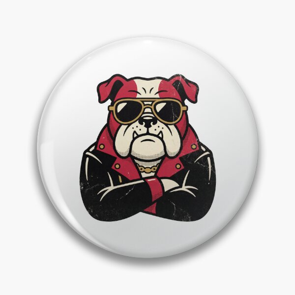 Item preview, Tough Bulldog Sticker — 80s Retro Leather Jacket Dog with Sunglasses, Bold Flat Design designed and sold by ElhamiStudio.