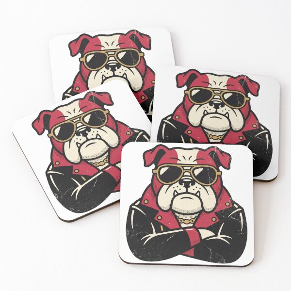 Item preview, Tough Bulldog Sticker — 80s Retro Leather Jacket Dog with Sunglasses, Bold Flat Design designed and sold by ElhamiStudio.
