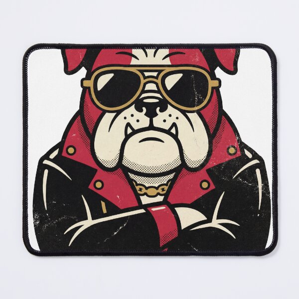 Item preview, Tough Bulldog Sticker — 80s Retro Leather Jacket Dog with Sunglasses, Bold Flat Design designed and sold by ElhamiStudio.
