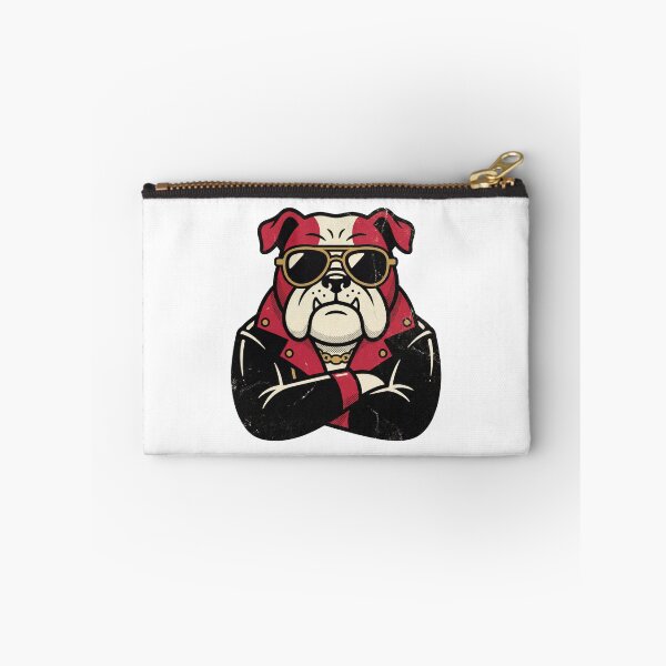Item preview, Tough Bulldog Sticker — 80s Retro Leather Jacket Dog with Sunglasses, Bold Flat Design designed and sold by ElhamiStudio.