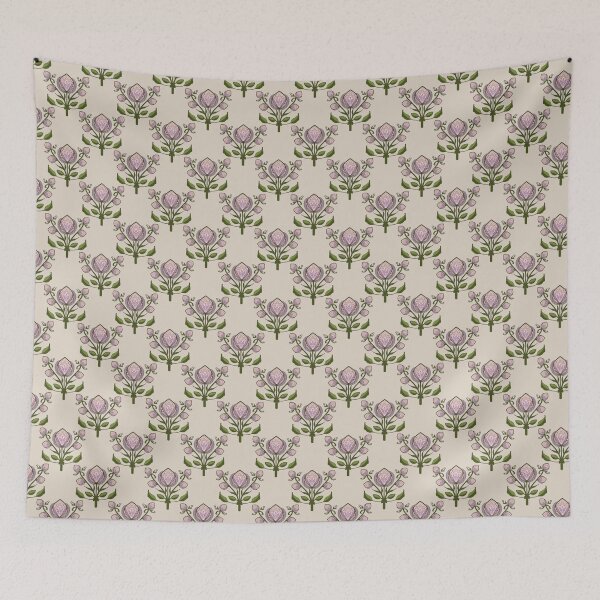 Item preview, Vintage Folk Floral Thistle Pattern | Elegant Botanical Cottagecore Art with Lavender Blooms and Green Leaves designed and sold by Almanzart.